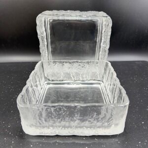 Vintage Hoya Glacier Ice Bark Glass Square Dish Bowl Set 2 Dishes Plates 5.5inch